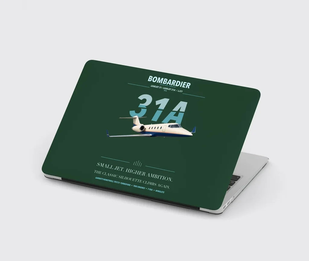 Bombardier Learjet 31A design on dark green MacBook case