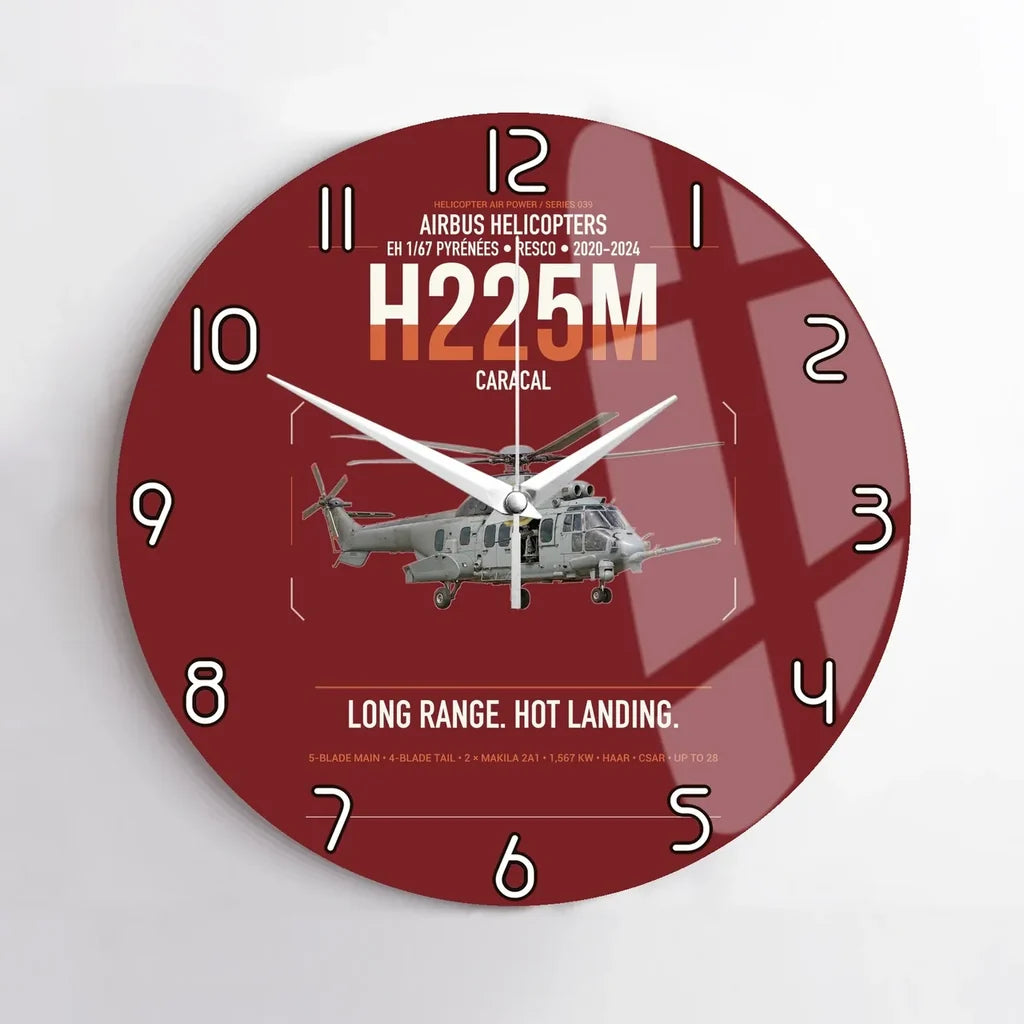 Airbus Helicopters H225M Caracal design on dark red no frame wall clock