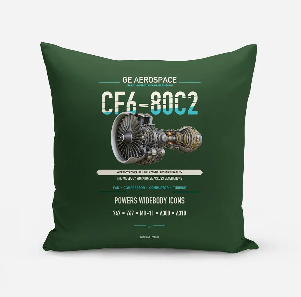 CF6-80C2 design on dark green pillow