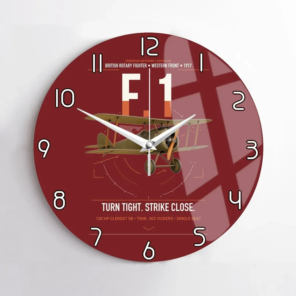Sopwith Camel F.1 design on dark red no frame wall clock