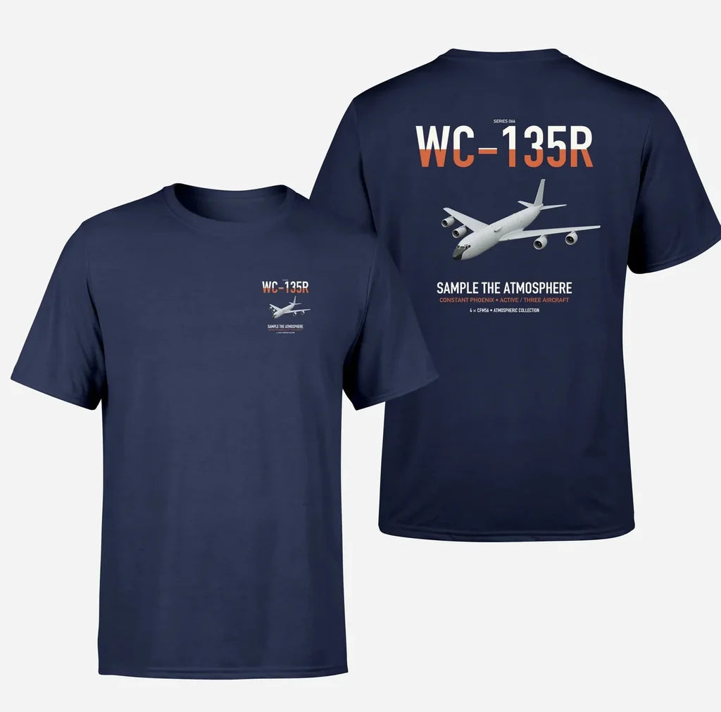 WC-135R Constant Phoenix design on navy blue double-side t-shirt, double-side print