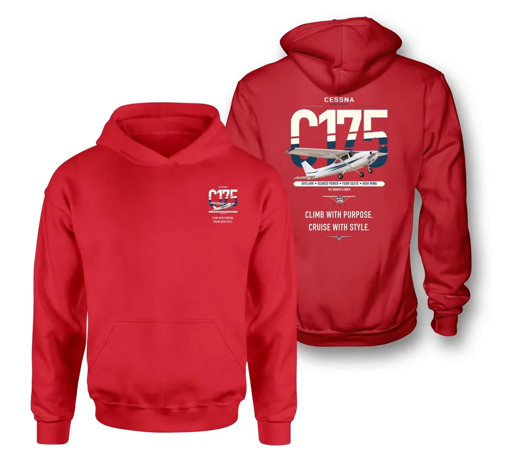 Cessna 175 Skylark design on red double-side hoodie, double-side print