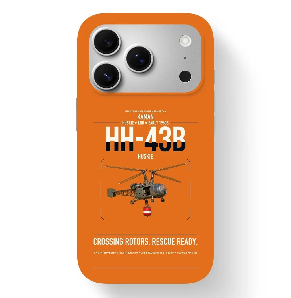Kaman HH-43B Huskie design on orange magsafe iphone case, for iPhone 17 Pro