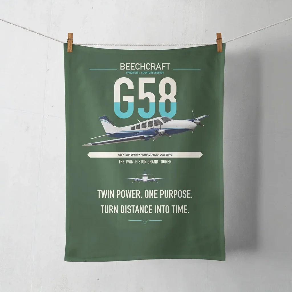Beechcraft Baron G58 design on dark green towel