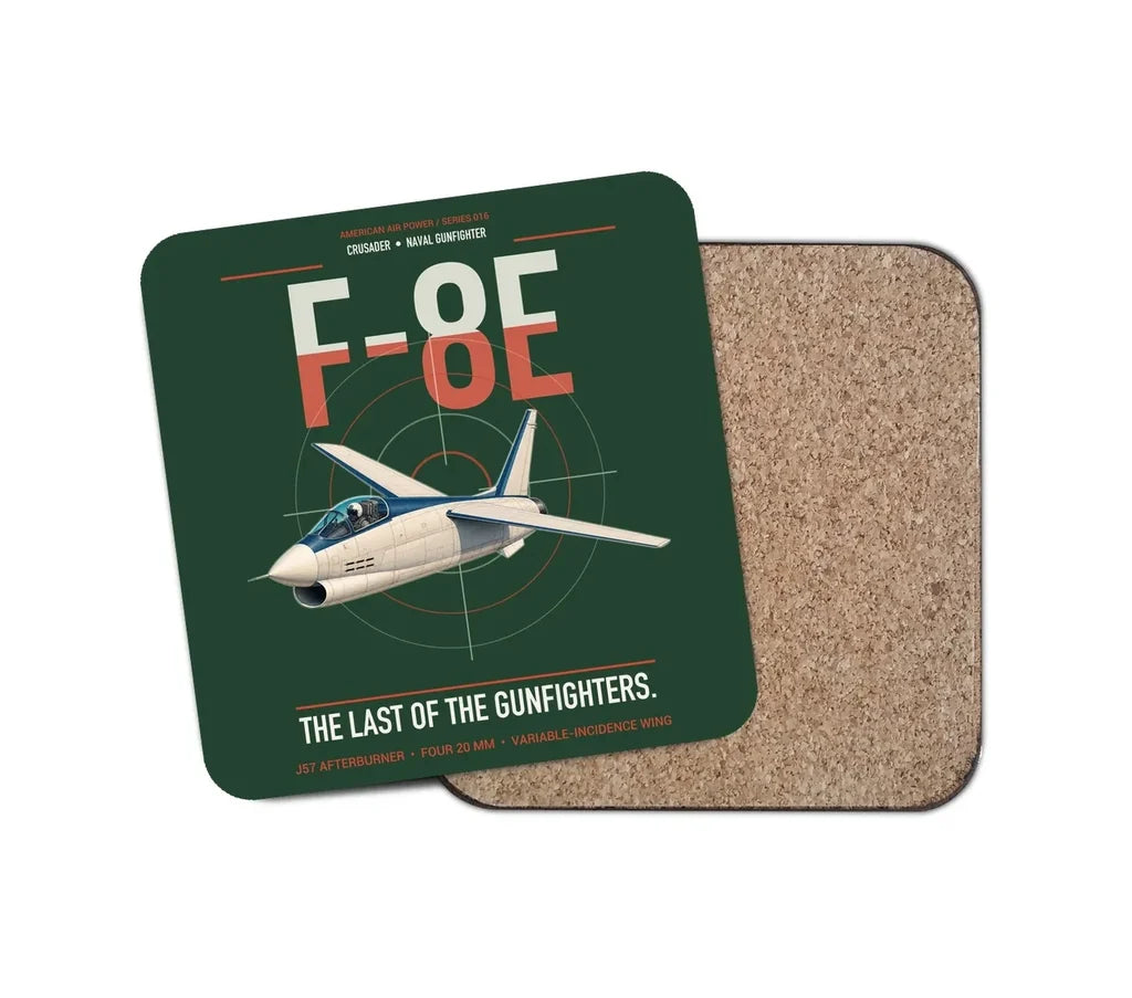 F-8E Crusader design on dark green 1 piece coaster