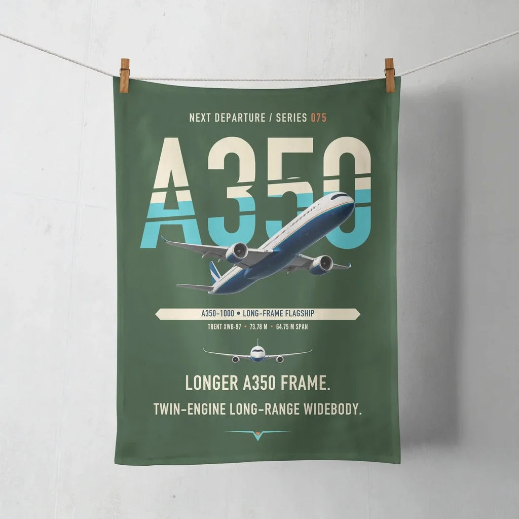 Airbus A350-1000 design on dark green towel