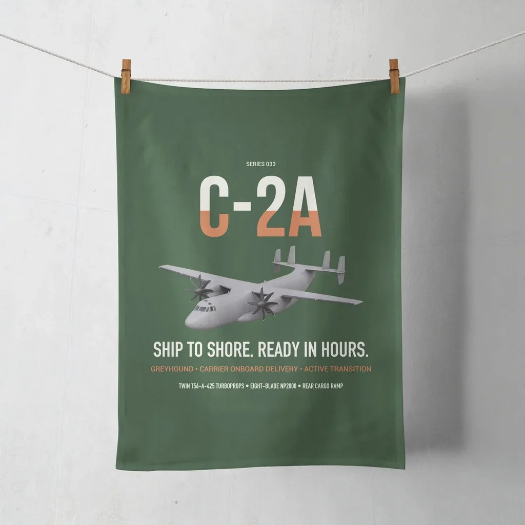 C-2A Greyhound design on dark green towel