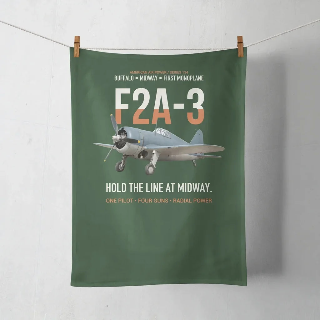 F2A-3 Buffalo Hold the Line at Midway design on dark green towel