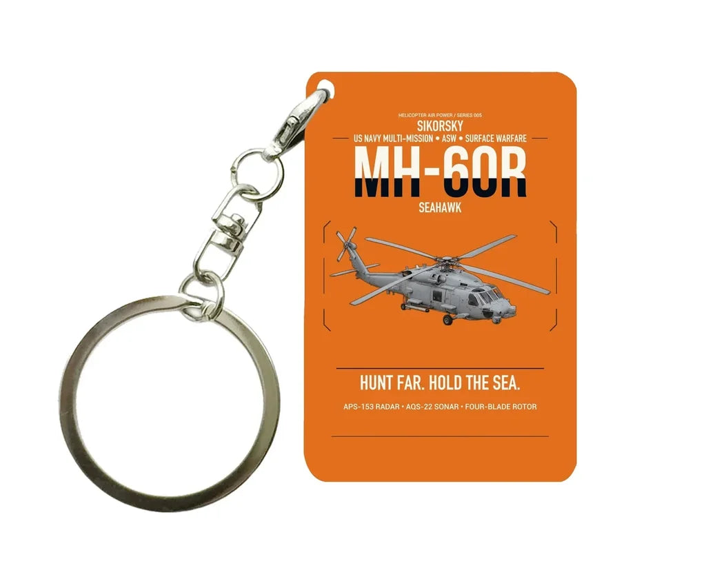 Sikorsky MH-60R Seahawk design on orange designed key chain, double-side print