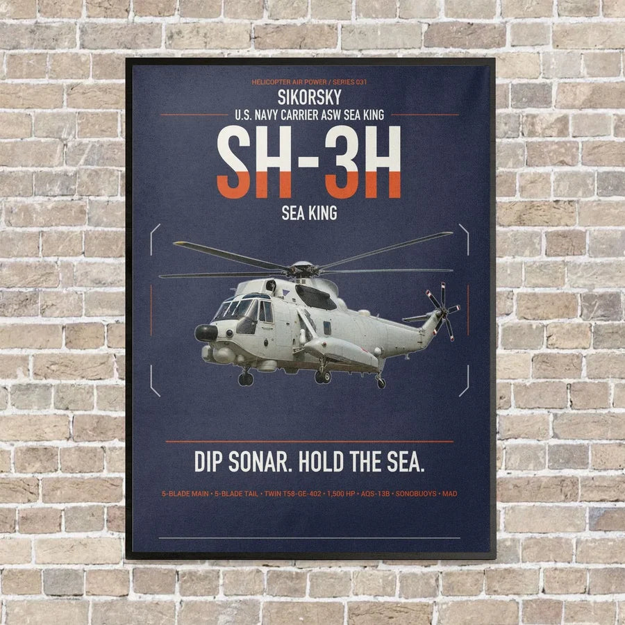 Sikorsky SH-3H Sea King vertical canvas print - framed - navy blue background