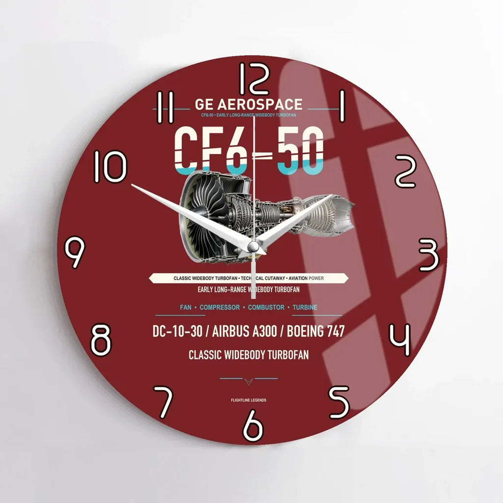 CF6-50 design on dark red no frame wall clock