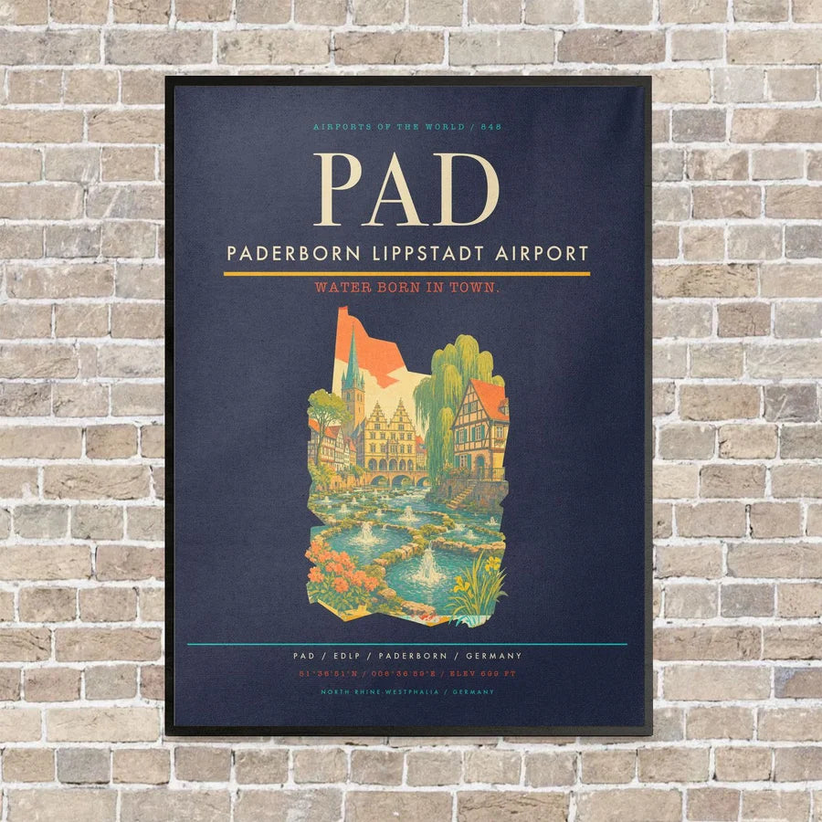 Paderborn Lippstadt Airport PAD vertical canvas print - framed - navy blue background
