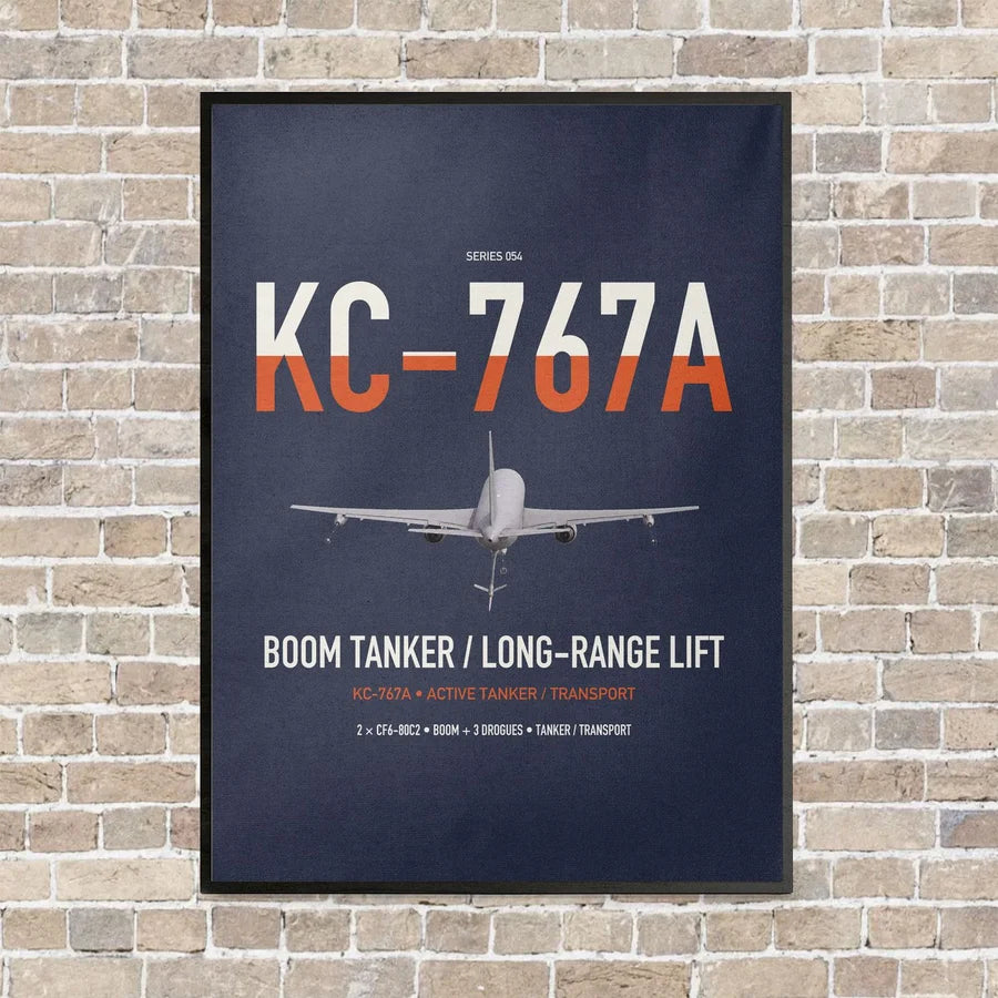 Boeing KC-767A vertical canvas print - framed - navy blue background