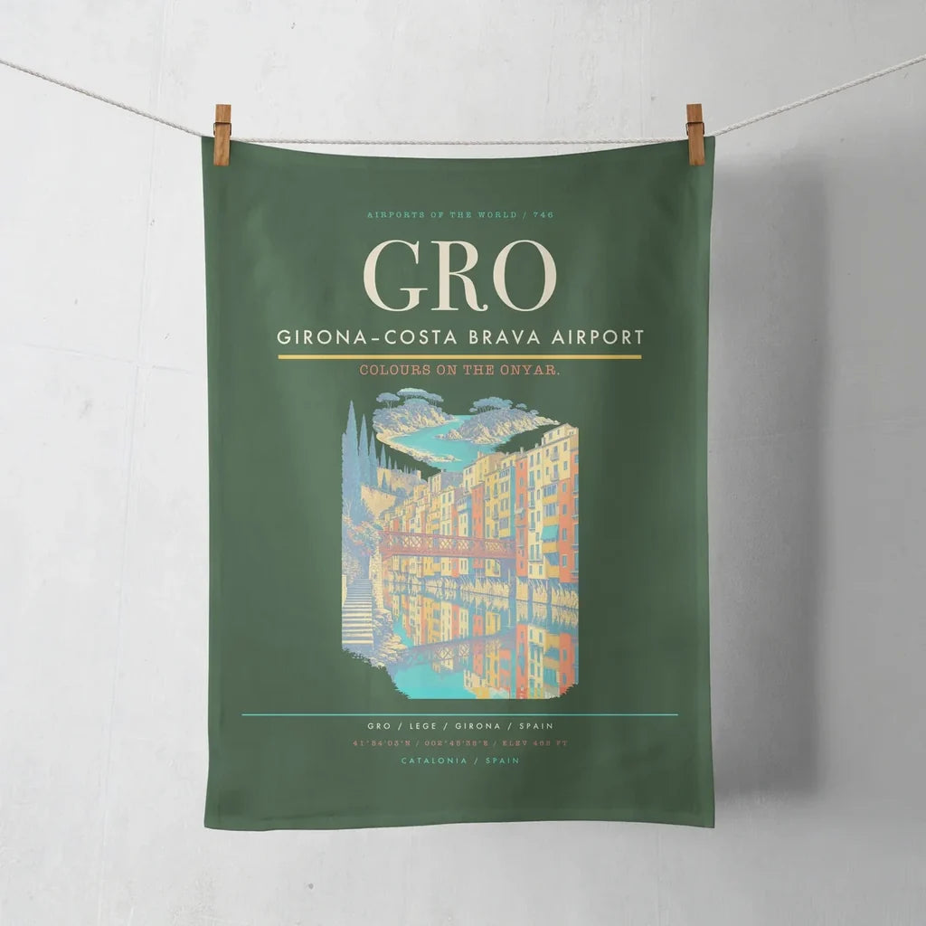 Girona–Costa Brava Airport (GRO) design on dark green towel