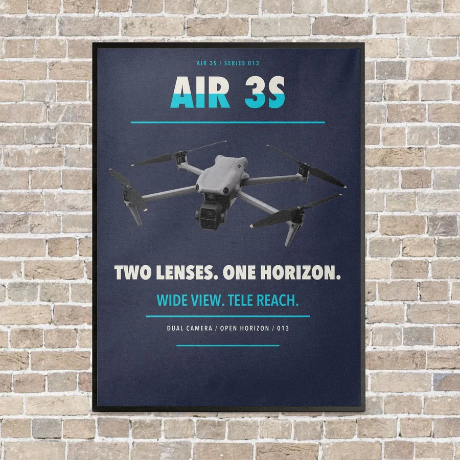 DJI Air 3S vertical canvas print - framed - navy blue background