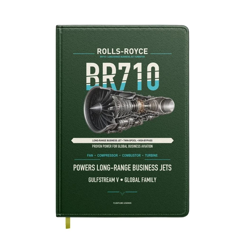 BR710 design on dark green notebook