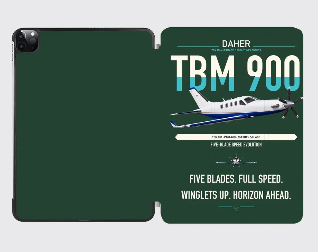 Daher TBM 900 design on dark green ipad tablet case