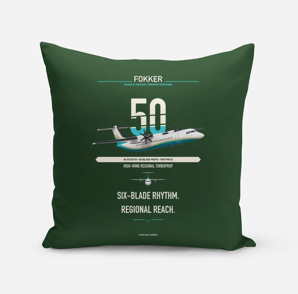 Fokker 50 design on dark green pillow