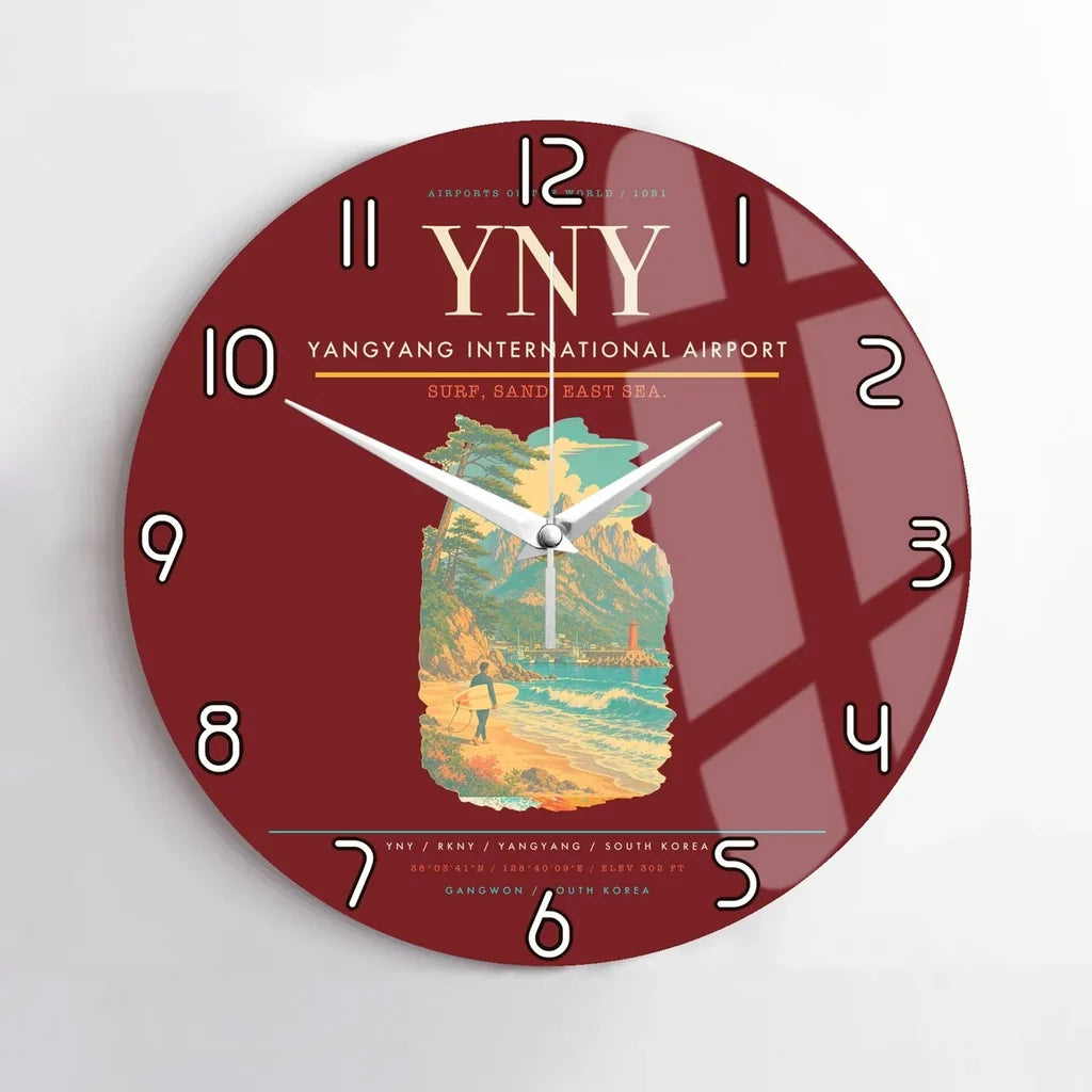 Yangyang International Airport (YNY) design on dark red no frame wall clock