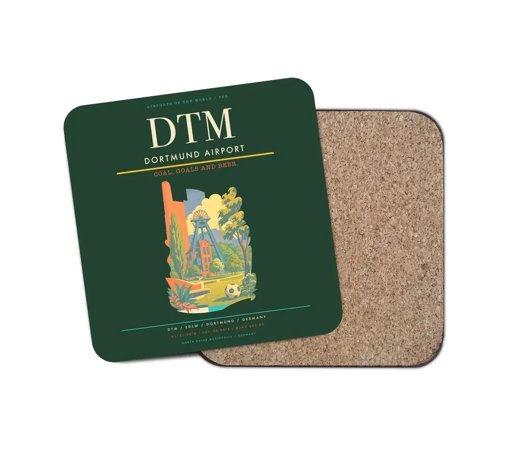 Dortmund Airport (DTM) design on dark green 1 piece coaster