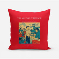 Thumbnail for VINTAGE G4298 - The Youngest License - Designed Pillows design on red