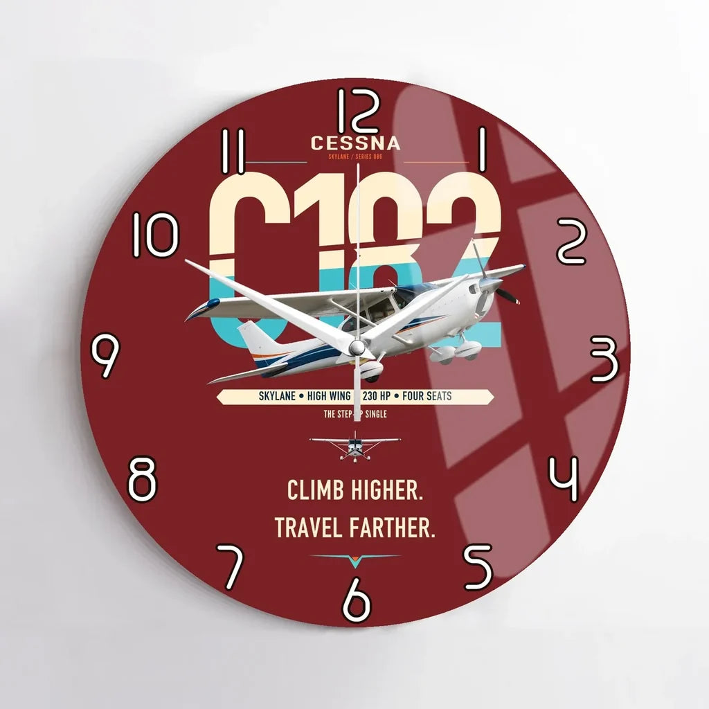 Cessna 182 Skylane design on dark red no frame wall clock