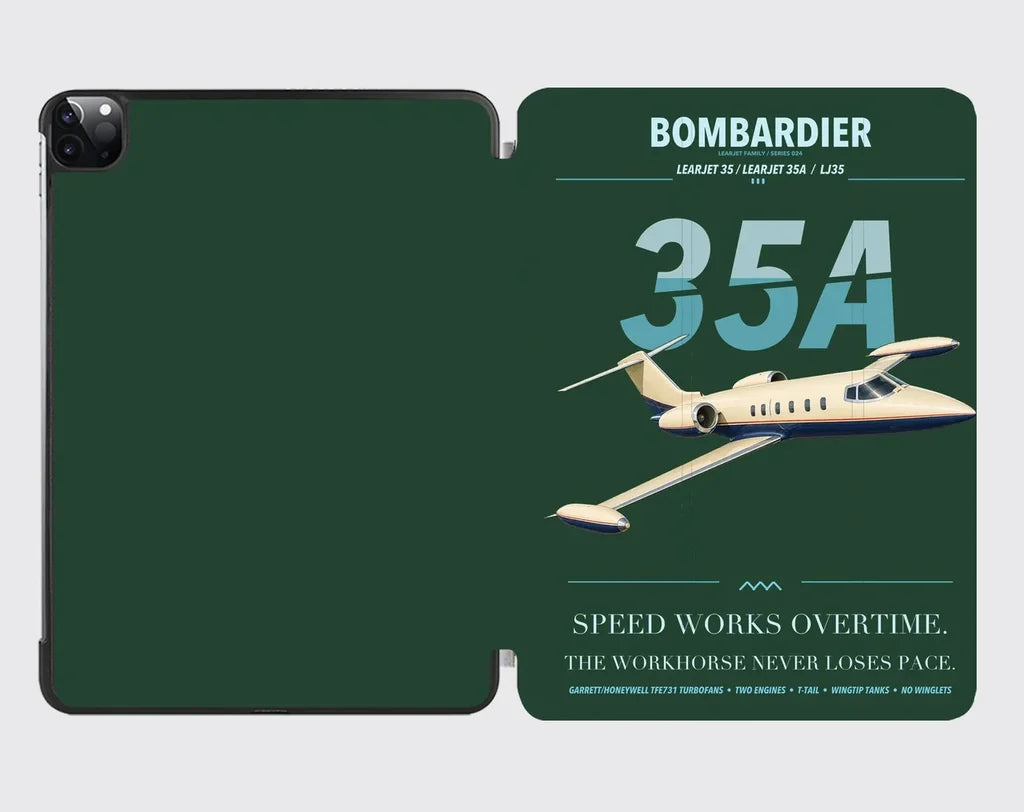 Bombardier Learjet 35A design on dark green ipad tablet case