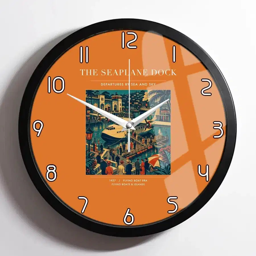 VINTAGE G4056 - The Seaplane Dock - Designed Wall Clocks design on orange framed