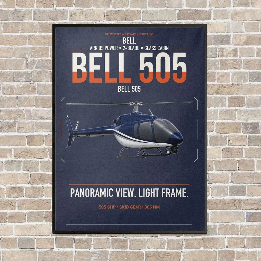 Bell 505 vertical canvas print - framed - navy blue background