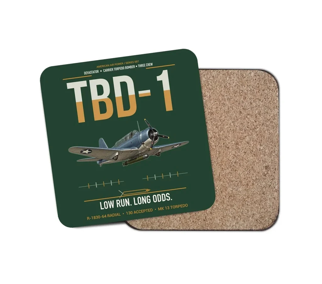 TBD-1 Devastator design on dark green 1 piece coaster