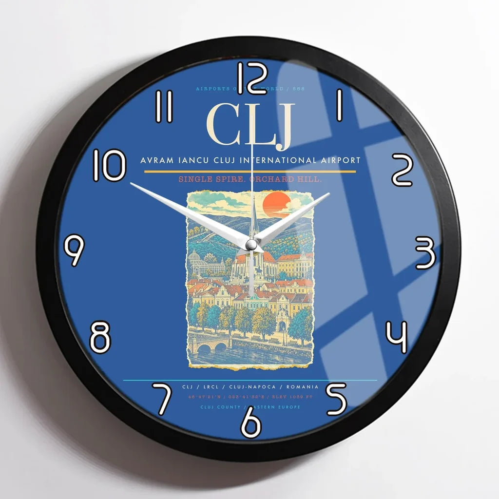 Avram Iancu Cluj International Airport CLJ Wall-Clock Framed - Blue