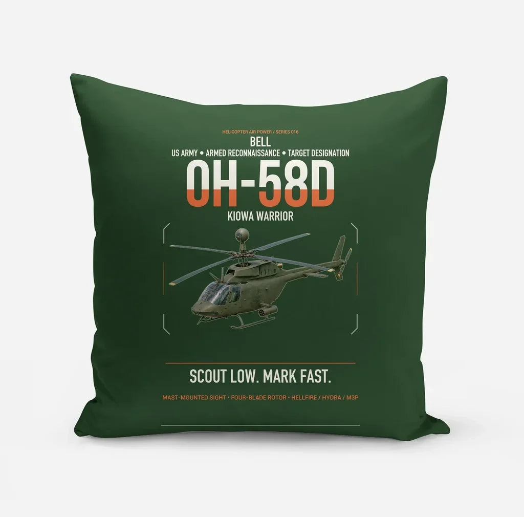 Bell OH-58D Kiowa Warrior design on dark green pillow