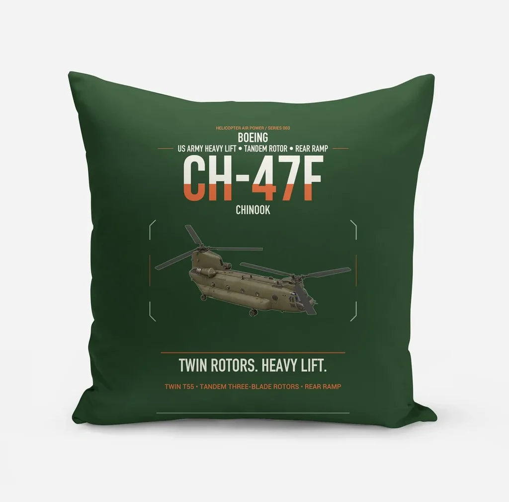 Boeing CH-47F Chinook design on dark green pillow