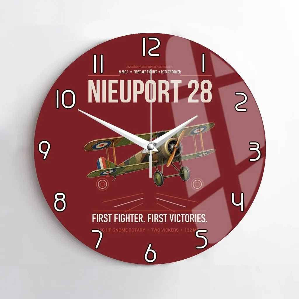 Nieuport 28C.1 design on dark red no frame wall clock