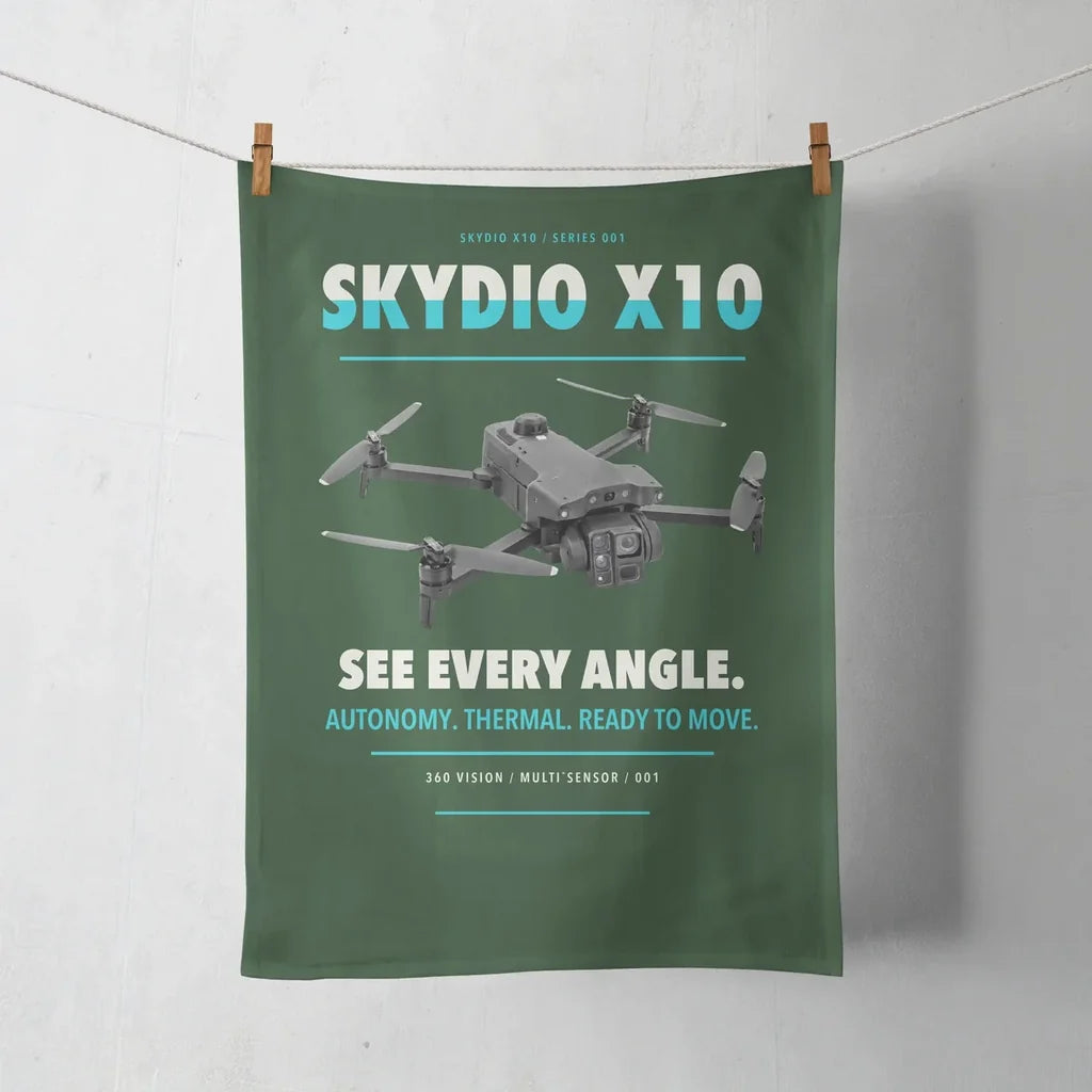 Skydio X10 design on dark green towel