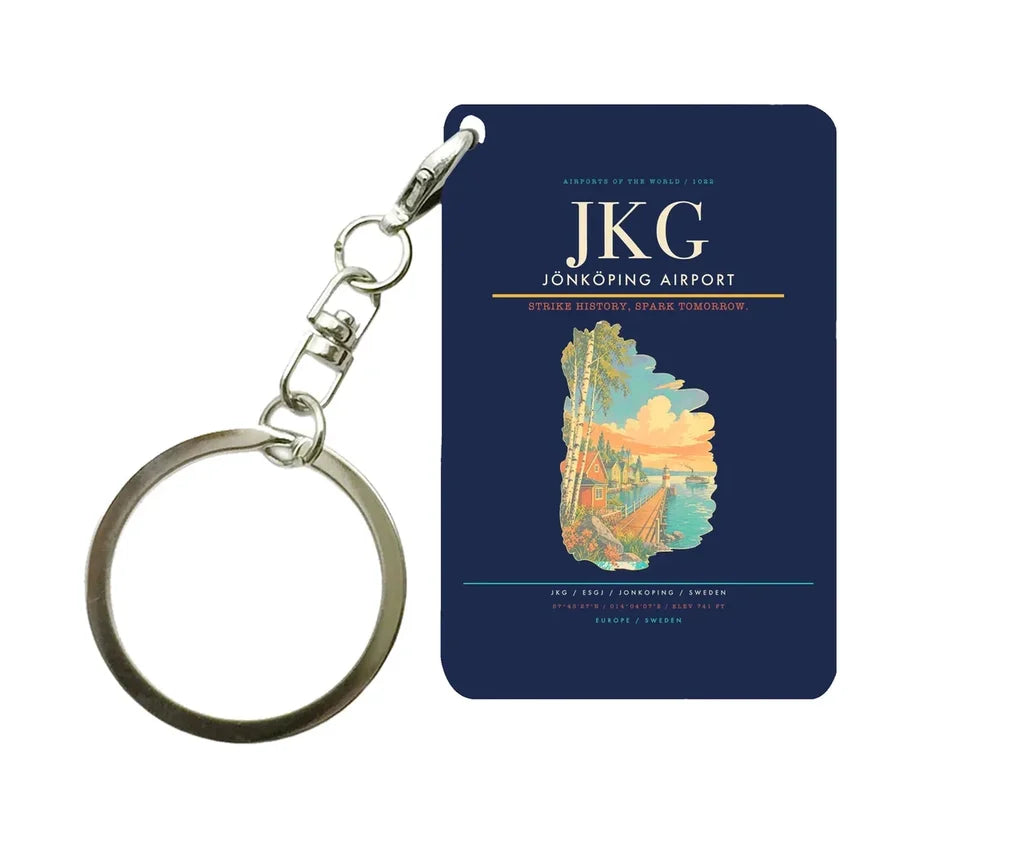 Jönköping Airport (JKG) design on navy blue key chain