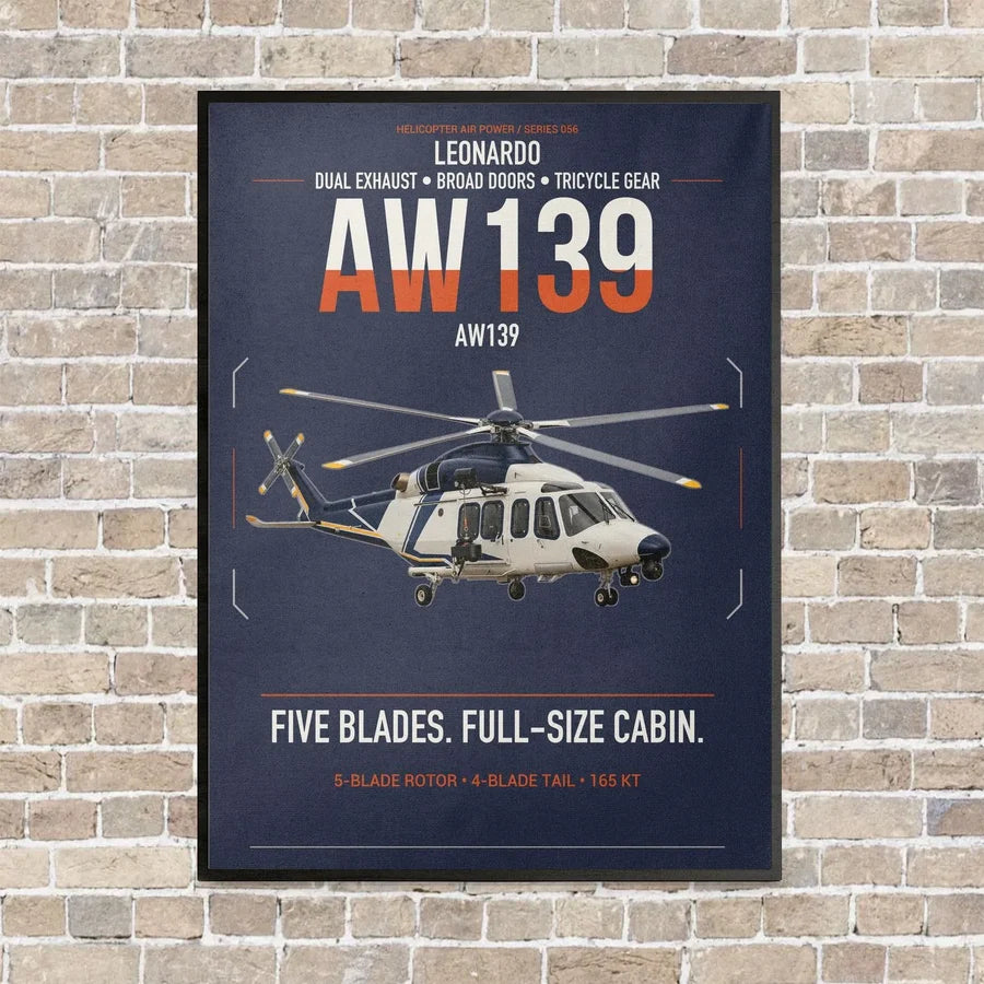 Leonardo AW139 vertical canvas print - framed - navy blue background