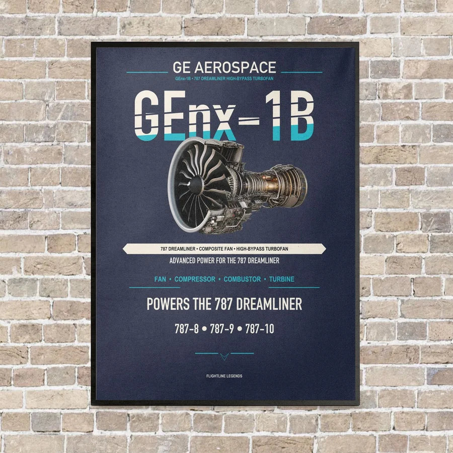 GEnx-1B vertical canvas print - framed - navy blue background