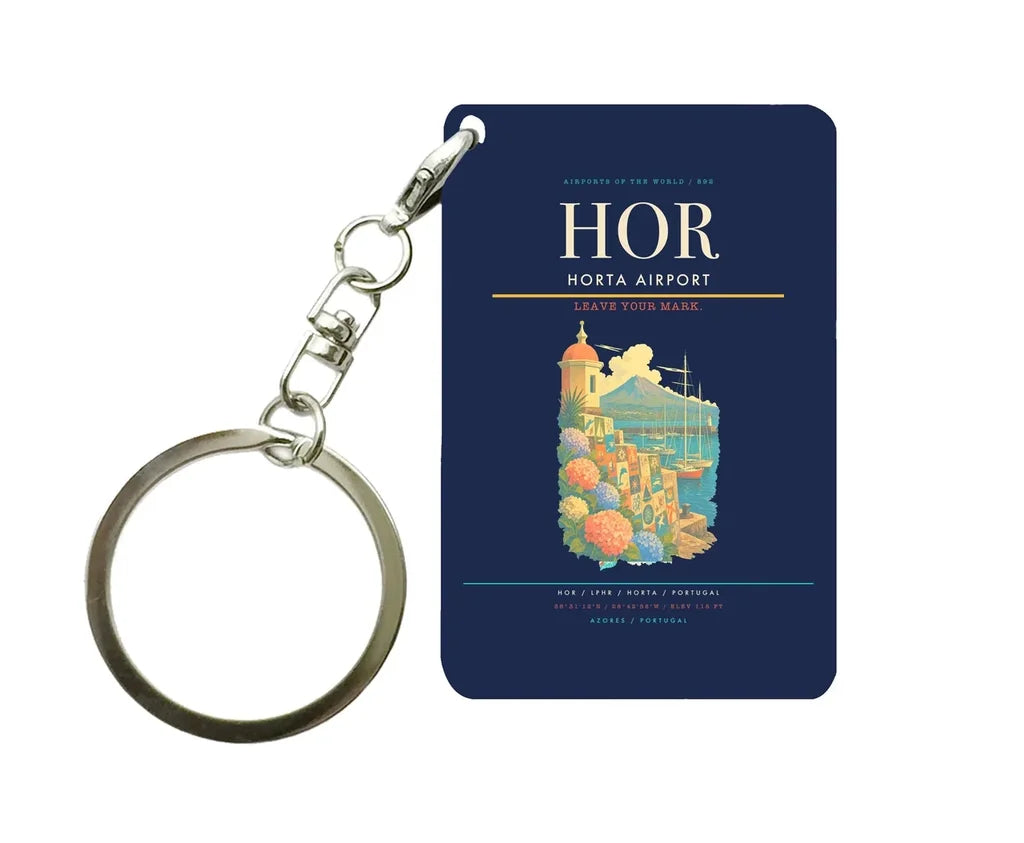 Horta Airport (HOR) design on navy blue key chain