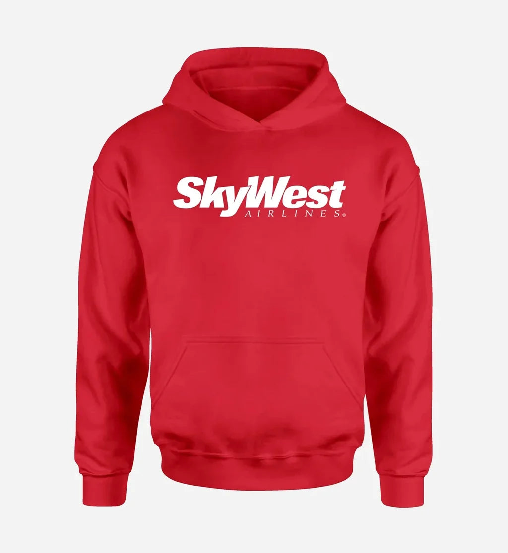 Skywest Airlines logo printed on red hoodie