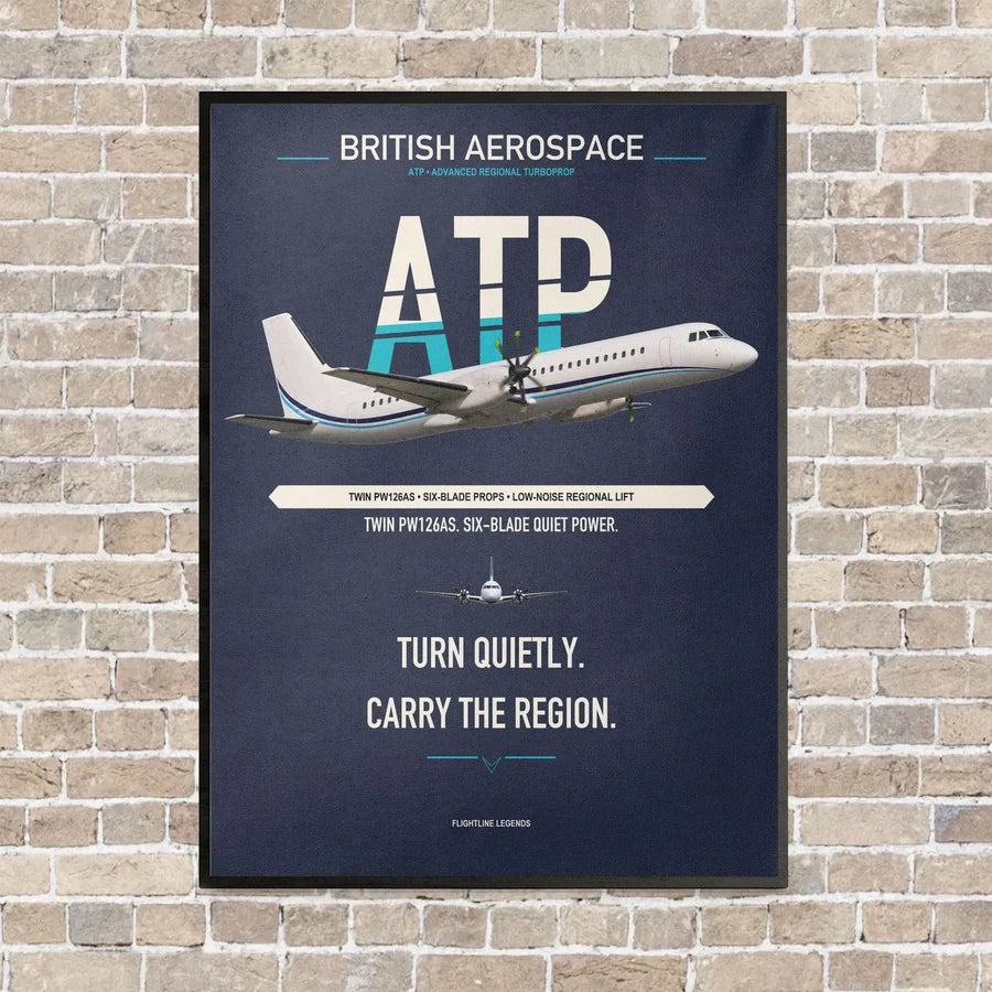 British Aerospace ATP vertical canvas print - framed - navy blue background