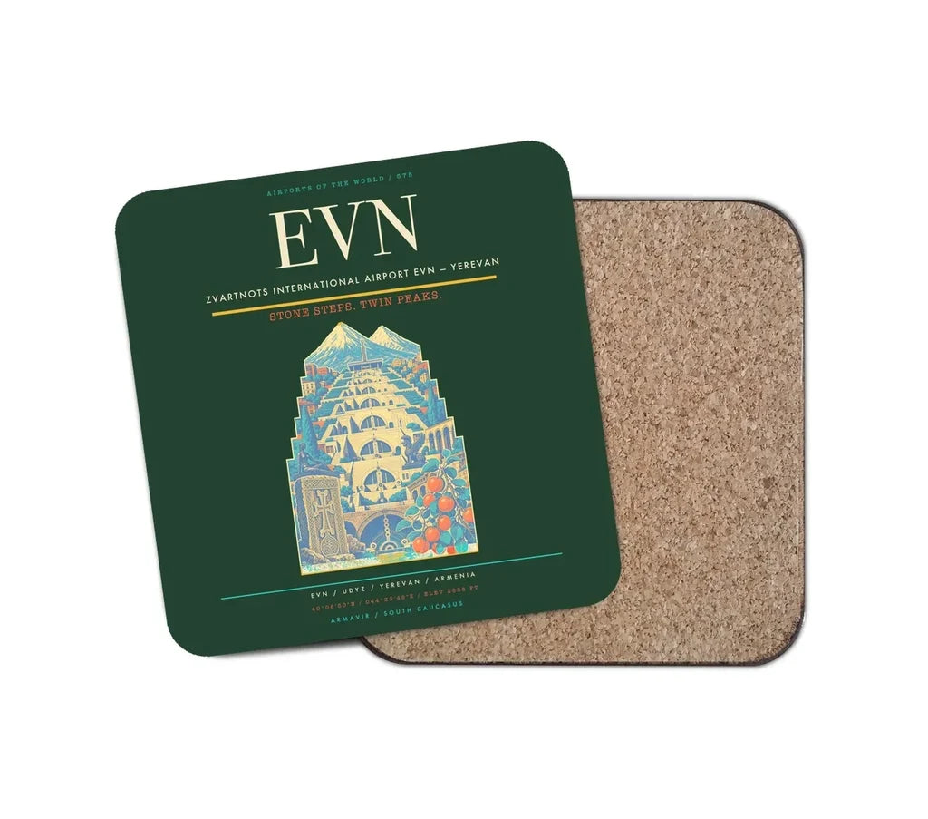 Zvartnots International Airport (EVN) design on dark green 1 piece coaster