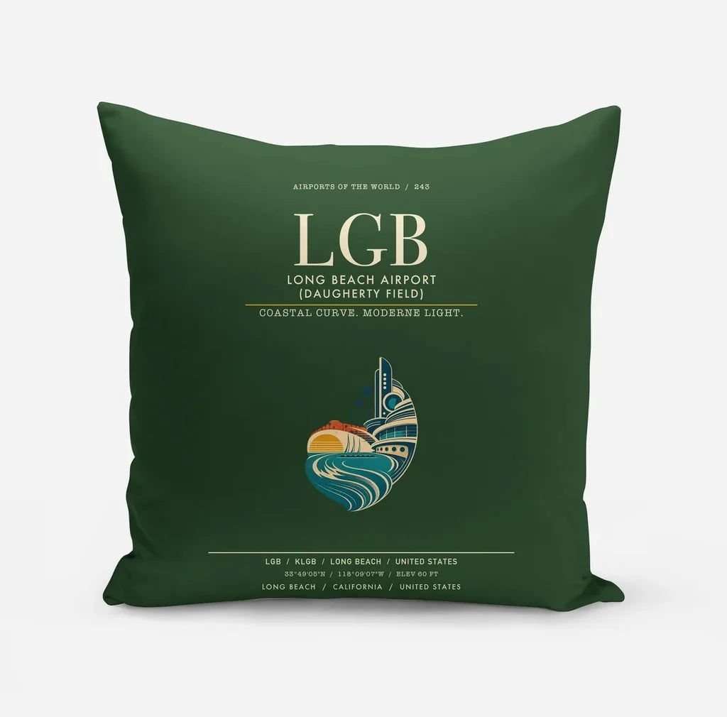 Long Beach Airport (Daugherty Field) (LGB) design on dark green pillow