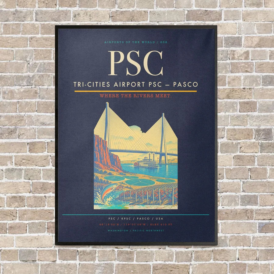 Tri-Cities Airport PSC — Pasco vertical canvas print - framed - navy blue background