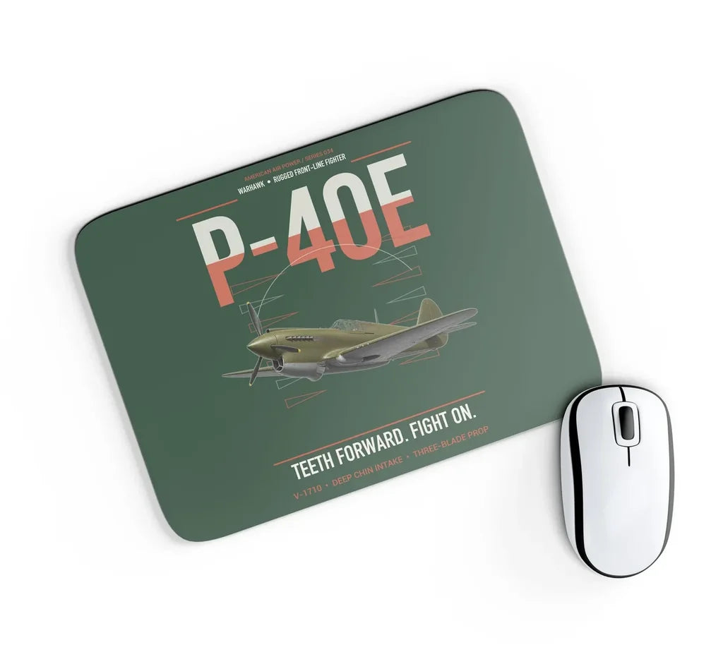 P-40E Warhawk design on dark green rectangle mouse pad
