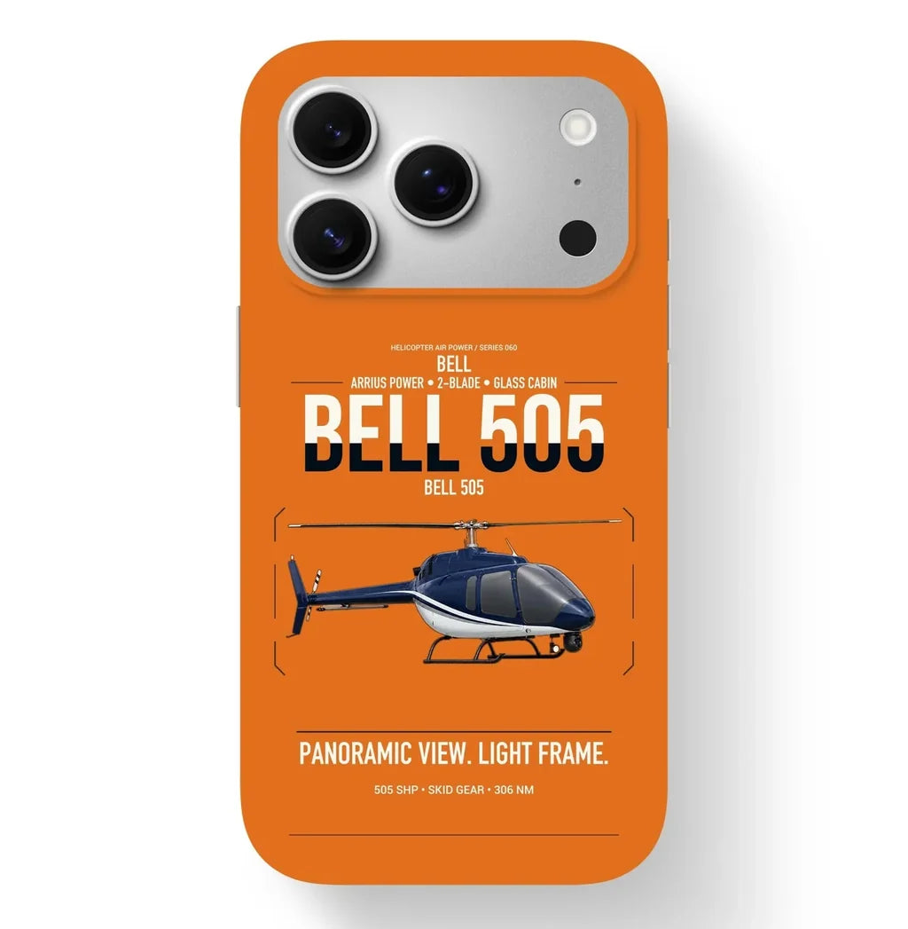 Bell 505 design on orange magsafe iphone case, for iPhone 17 Pro