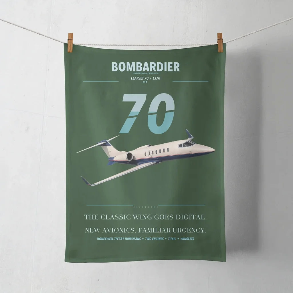 Bombardier Learjet 70 design on dark green towel