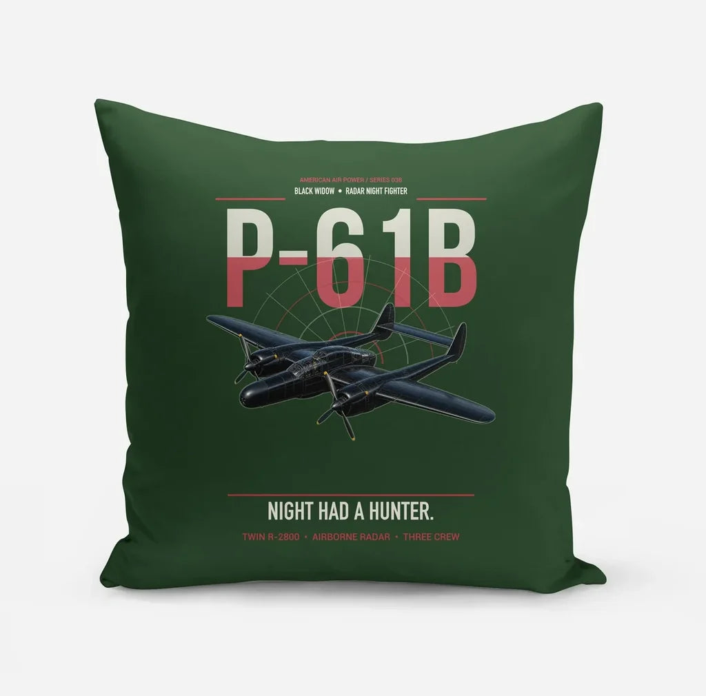P-61B Black Widow design on dark green pillow