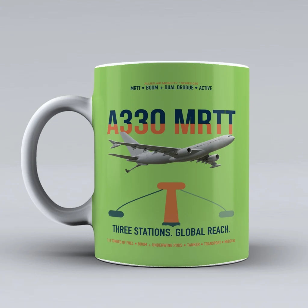 Airbus A330 MRTT design on light green ceramic mug, double-side print