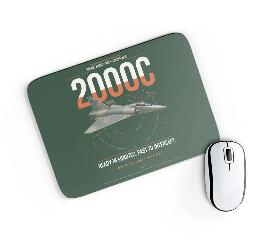 Dassault Mirage 2000C RDI design on dark green rectangle mouse pad